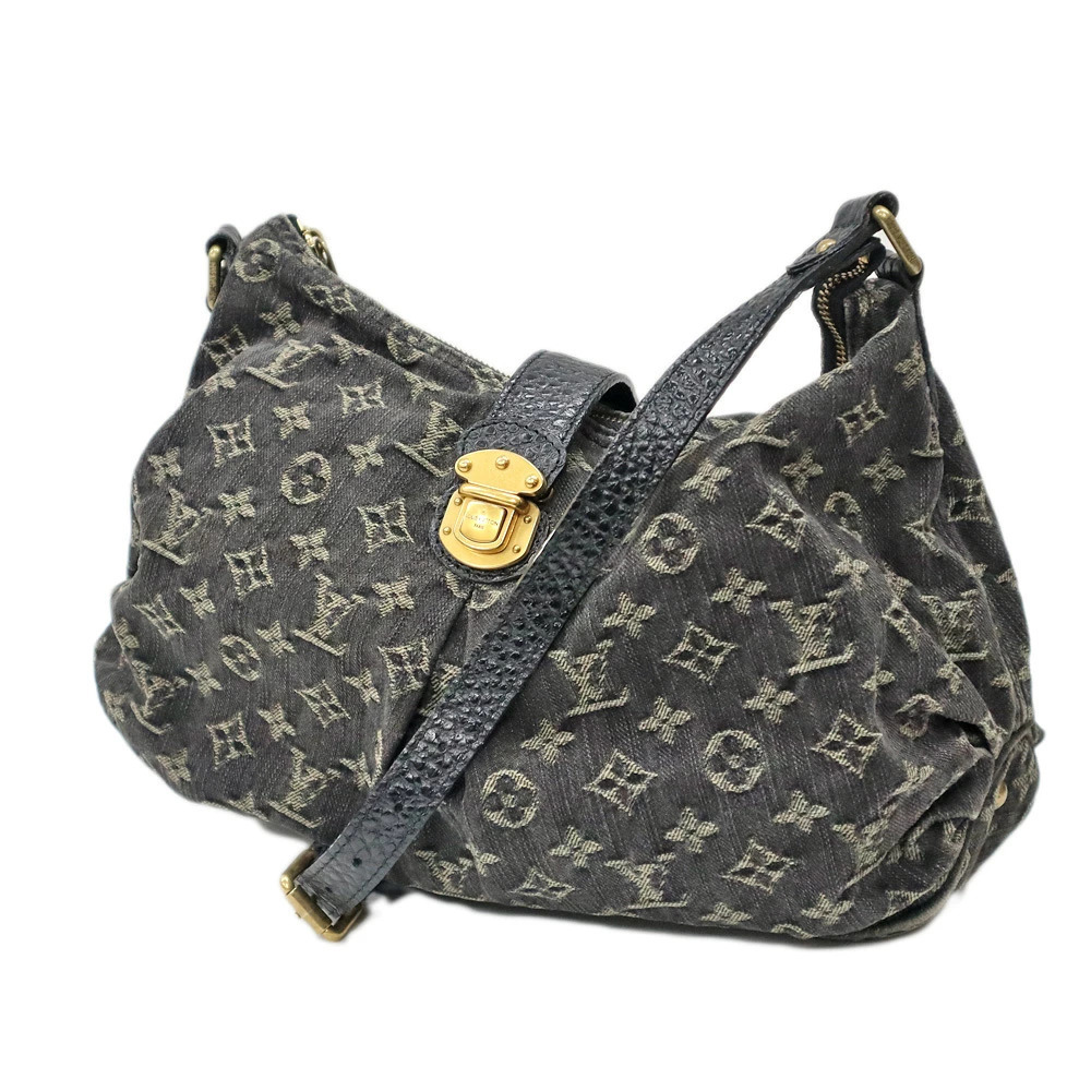 Louis Vuitton Shoulder Bag Leather Black Gray